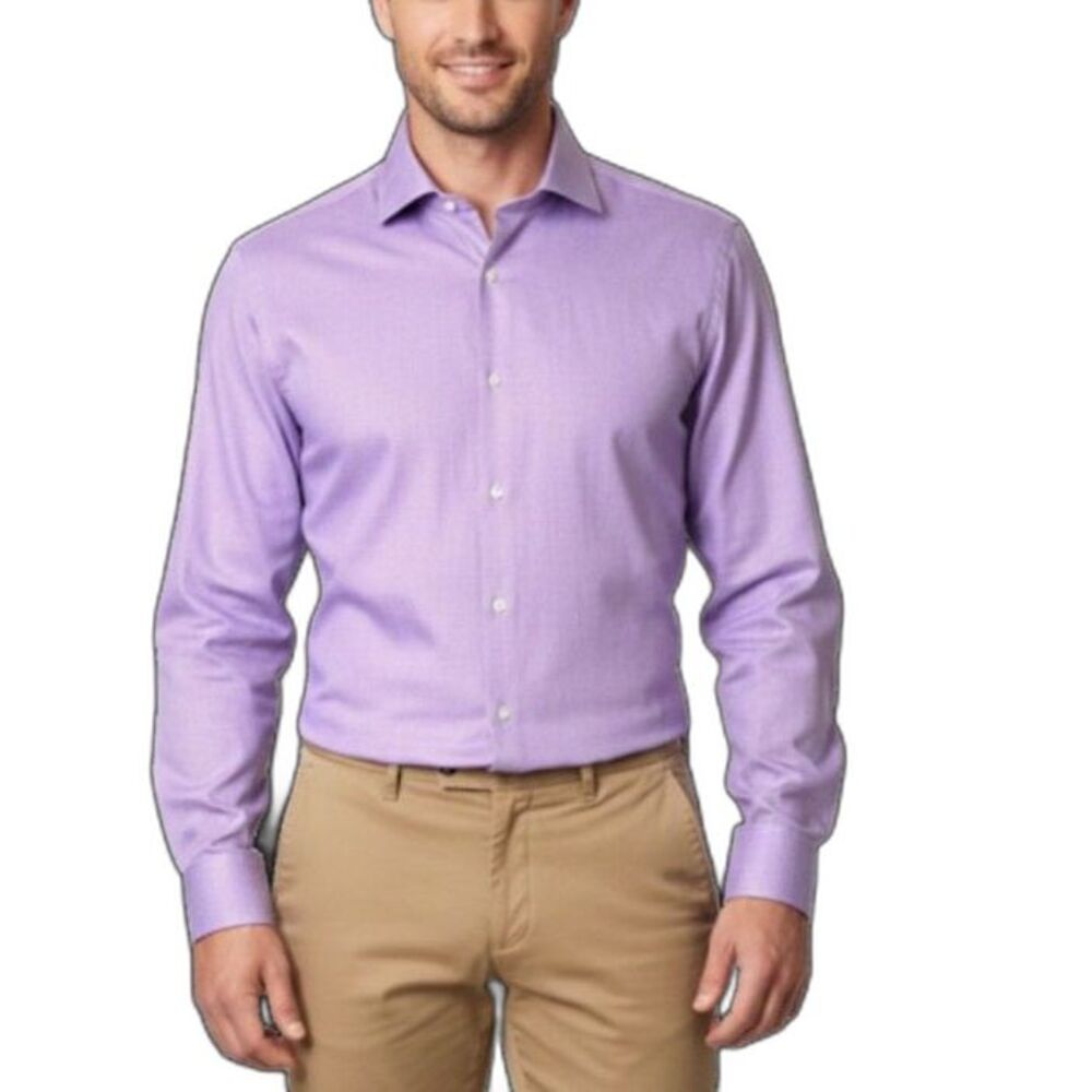 Boss Hugo Boss Men's Lavender White Mini Check LS Sharp Fit Dress Shirt 17.5/R